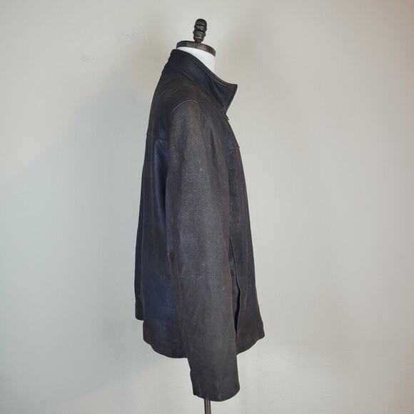VTG Structure Jacket Mens XL Brown Leather Zip Classic Minimalist 90s Patina - Picture 3 of 12